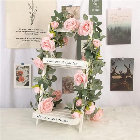 4Pcs (26 FT) Artificial Rose Vine Flower Garland (Pink) - Picture 4 of 16